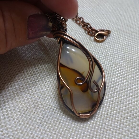 Rustic MONTANA AGATE Handmade COPPER WIRE-WRAPPED Pendant/Chain #211C - Picture 2 of 3